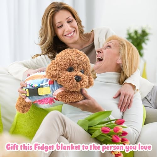 Fidget Blanket for Elderly with Dementia Fidget Dog Blanket Activities and Gift for Senior with Alzheimer’s or Dementia