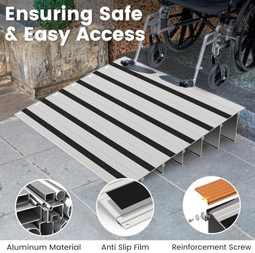3" Rise Door Threshold Ramp with Updated Fixable Screws, Stable Portable Wheelchair Ramp for Home Steps, Aluminum Door Entry Ramps for Scooters, Power Chairs, Walkers, 800LBS Load Capacity