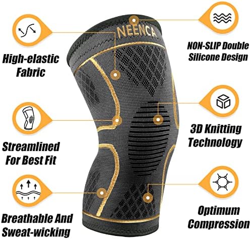 NEENCA Knee Braces for Knee Pain Women & Men -2 Pack Knee Sleeves for Knee Pain Set, Knee Brace Compression Sleeves, Knee Support for Sports, Running, Meniscus Tear, ACL, PCL, Arthritis Pain Relief...