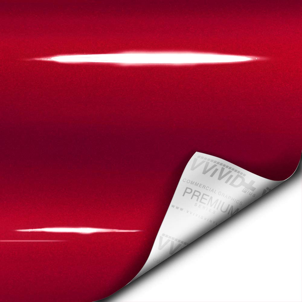 VViViD+ Ultra Gloss Metallic Candy Red Vinyl Car Wrap Premium Paint Replacement Film Roll with Nano Air Release Technology (15ft x 5ft)