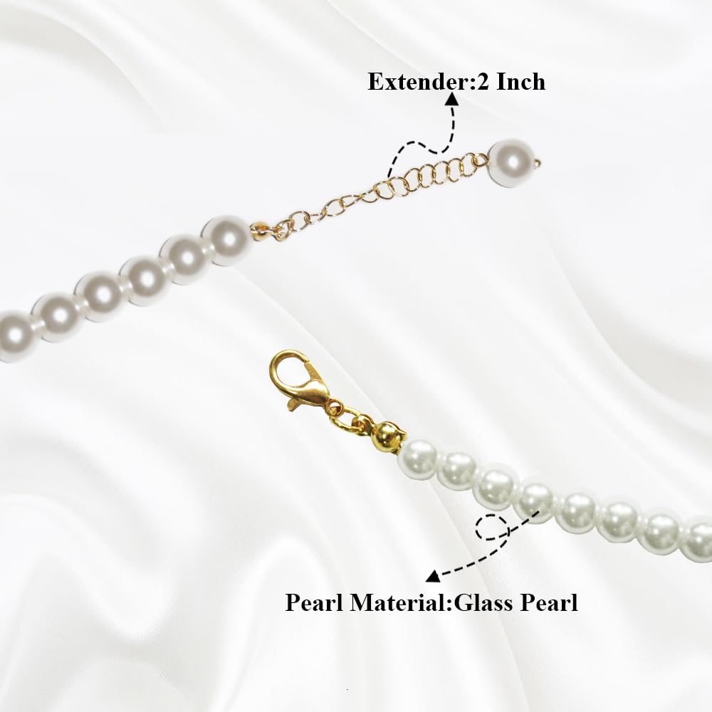 Generic Pearl Necklace for Women, 4/6mm White Imitation Pearl Necklace, Round Faux Glass Pearl Necklace, Pearl Choker Necklace, Elegant Wedding Parties Necklace for Gift