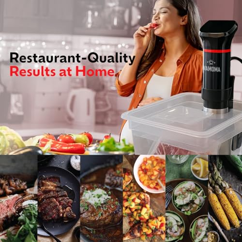 Wamoma Sous Vide - Precision Cooker with Immersion Circulator & Free Cookbook, 1100W Ultra-Quiet Motor, IPX7 Waterproof, Smart Chip Technology, Perfectly Cooked Meals, Universal Clip Design