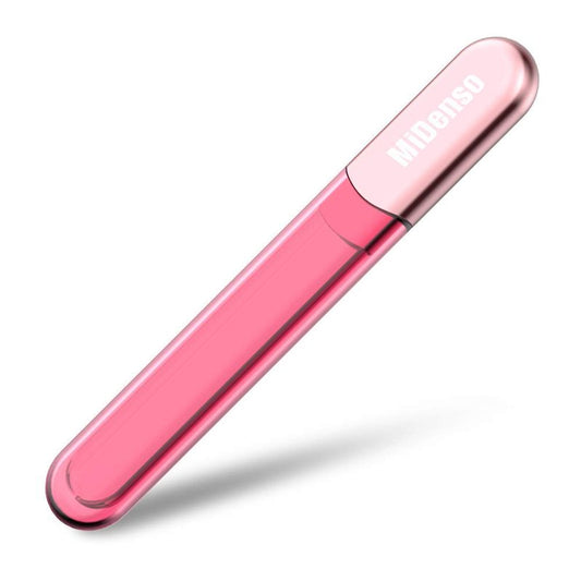 MiDenso Premium Particular Glass Nail File with Case, Both Sided Filer, Crystal Beauty Nail File Salon Nail Shine Top, Rose Gold