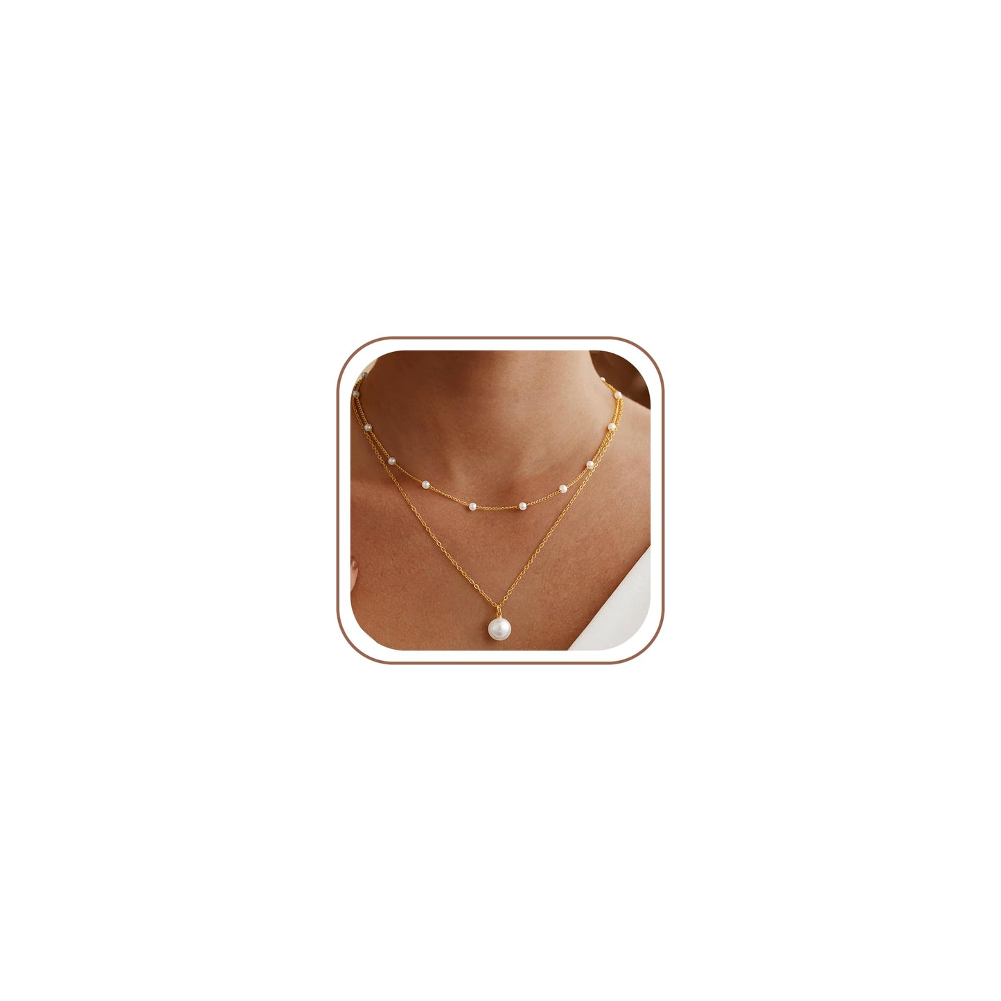 Fimhut Gold Pearl Necklaces for Women Trendy,Hypoallergenic 18K Gold Plated Dainty Necklace Simple Layered Pearl Necklaces for Women Trendy Wedding Birthday Jewelry