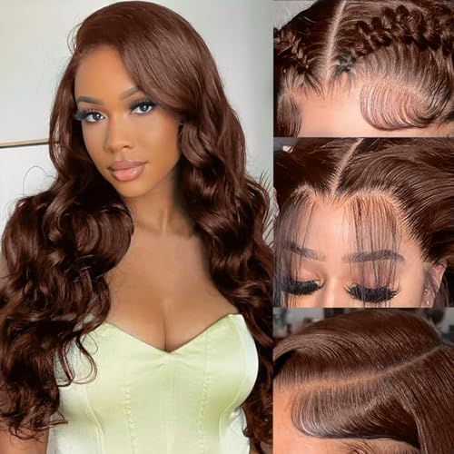 Chocolate Brown Lace Front Wig 13x6 Body Wave Lace Front Wigs Human Hair 200 Density Pre Plucked 4# Colored Wigs 22 Inch