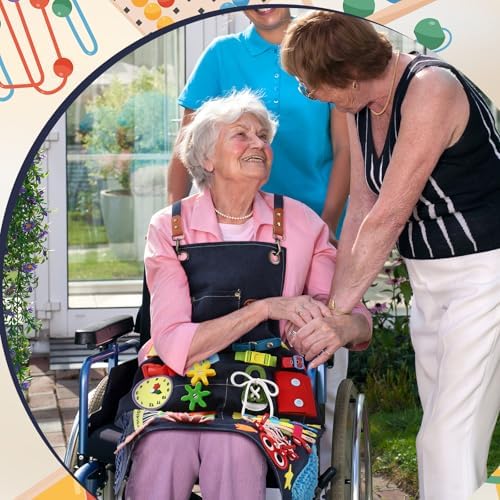 Fidget Apron for Elderly Fidget Blanket for Dementia Alzheimer's Therapy Activity Apron Anxiety Relief Toys(Dark Blue)