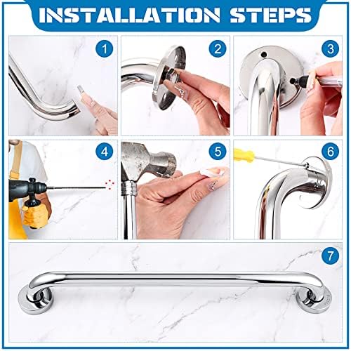 Blulu 2 Set Shower Grab Bar Stainless Steel Bathroom Grab Bar Handle Anti Slip Heavy Duty Bathtub Handle Support Balance Hand Rails for Bathroom Elderly Handicap Senior Pregnant (20 Inch)