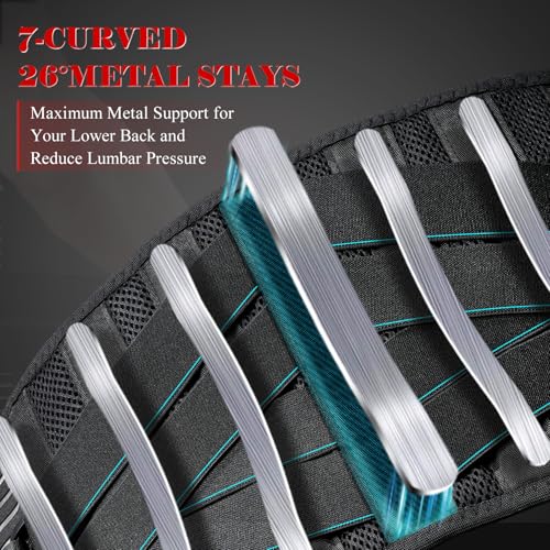 Plus Size 4XL/5XL Back Brace with 7 Bionic Metal Stays - Strong Support More Effectively Relieve, Herniated Disc, Sciatica, Scoliosis and Lower Back Pain - Work Back Support Belt for Men, Women