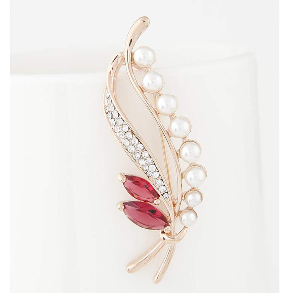 Flower Crystal Brooches Pins Fashion Beautiful Created Rhinestone Floral Brooch Good Idea for Party Dance Wedding Banquet for Elegant Women Girl (Pearl leaf brooch)