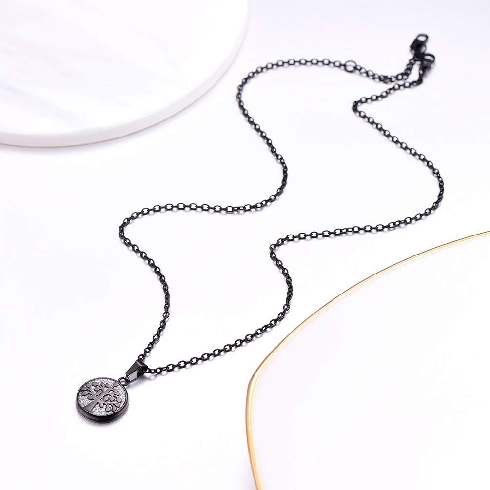 PROSTEEL Tree of Life Necklace Black Bridesmaid Shiny Bling Circle Round Pendant Minimalist Women Jewelry