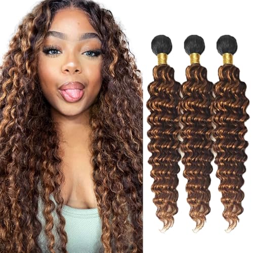 4/30 Human Hair Bundles Brown Deep Wave Bundles 22 24 26 inch Highlight Bundle Human Hair Ombre Brown Bundle