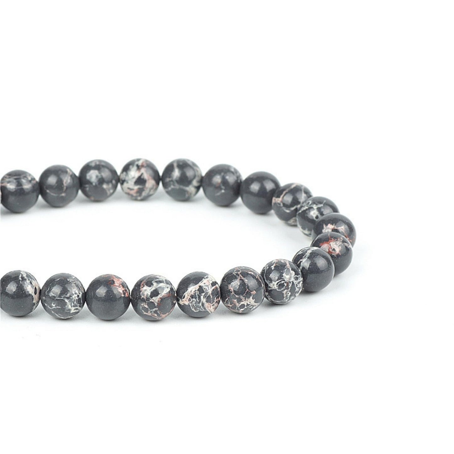100Pcs Natural Stone 8mm Black Imperial Jasper Round Loose Gemstone Energy Healing Beads Hole Size 1mm DIY Smooth Beads for Bracelet Necklace Earrings Jewelry Making