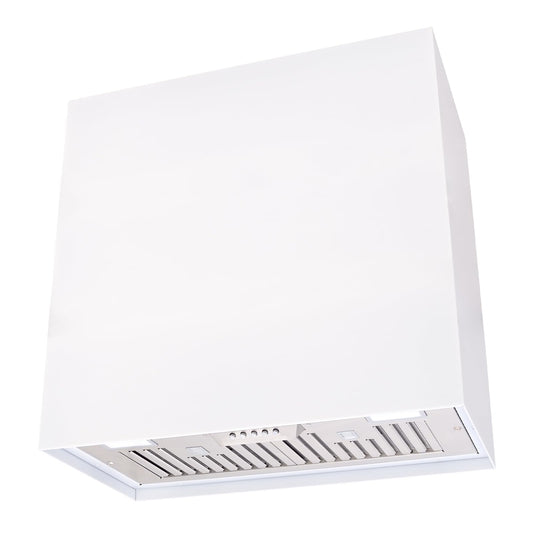 Akicon Stainless Steel Range Hood, Modern Box Kitchen Hood with Powerful Vent Motor, Wall Mount, 30”W*30”H*14D, Signal White (AK-HS30H-SW)