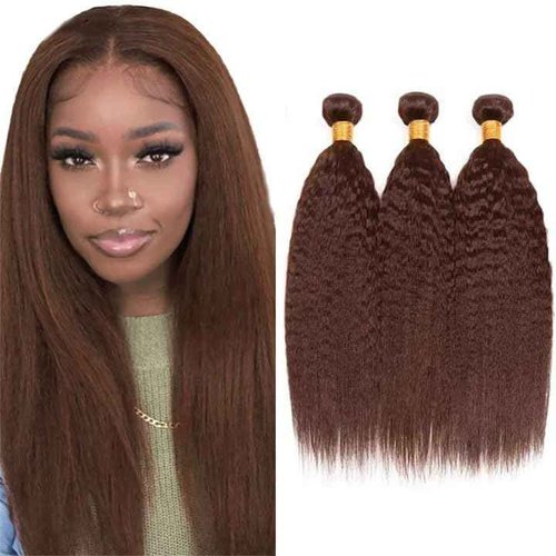 Giginger Brazilian Human Hair Bundles 16 18 20 Inch Chocolate Brown Yaki Wave Human Hair Bundles Brazilian Unprocessed Virgin Quick Weave Hair for Black Women