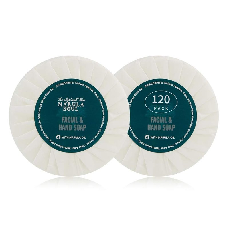 OPPEAL Marula Oil Hotel Toiletries Round Soap Bar - 0.5 Oz Travel Size in Bulk - Individually Wrapped - Ambergris Scent - 120 Bars per Case.