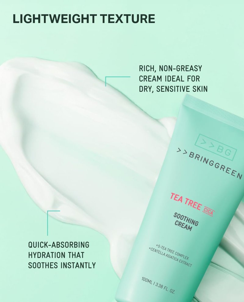 BRING GREEN Tea Tree Cica Soothing Cream Plus 100ml Korean Skin care (Pack of 2)