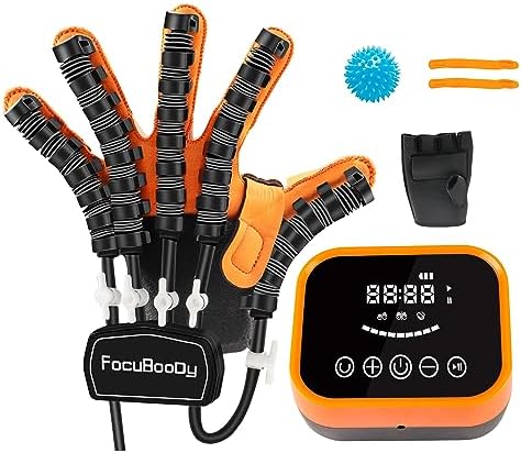 Rehabilitation Robot Gloves Equipment for Stroke Recovery, Hand Strength Exercise, and Adaptive Training Hemiplegic Finger with USB Chargeable Orange(Size Large) Left Hand