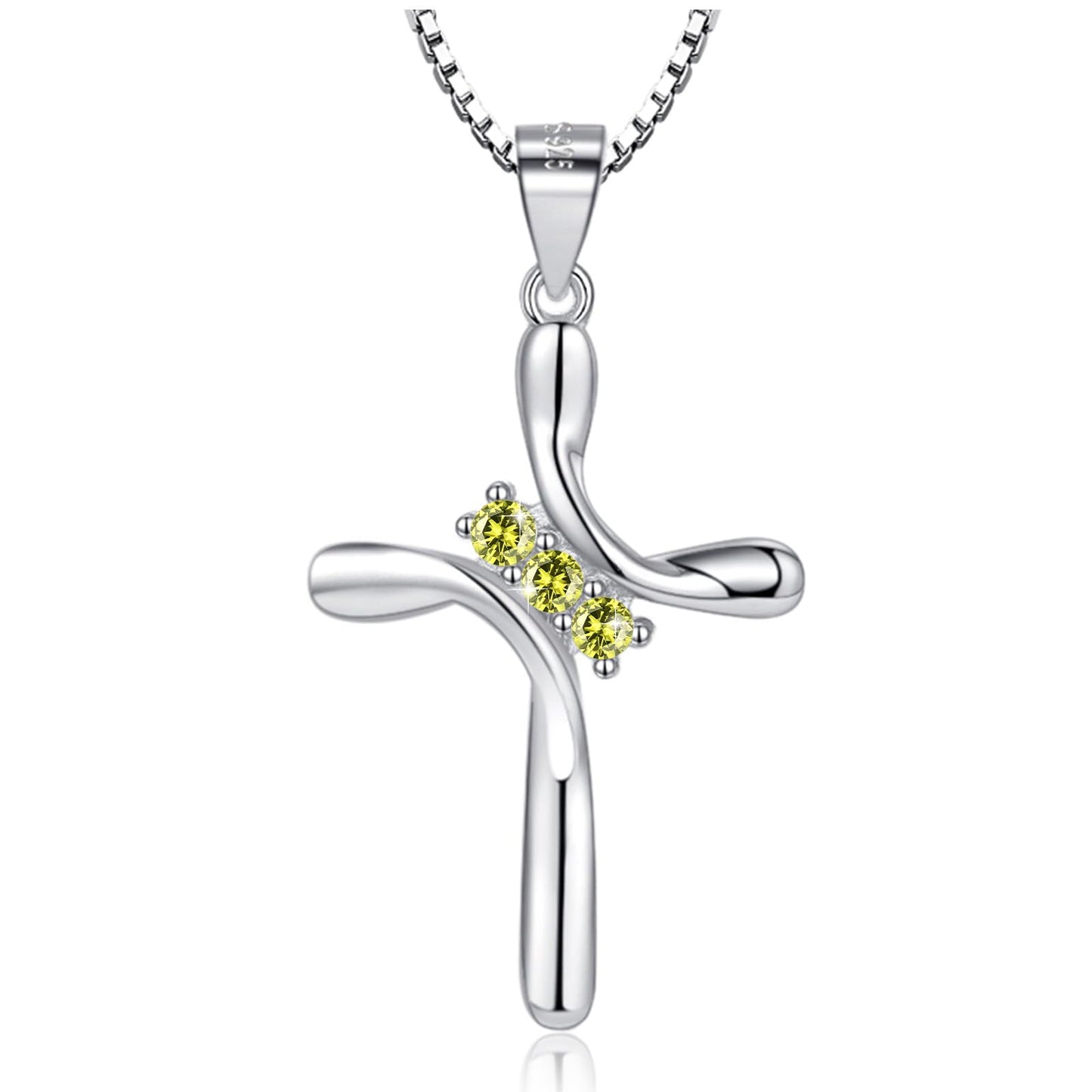 EVERU S925 Sterling Silver Cross Necklace for Women Birthstone Necklace with Cubic Zirconia 18K Gold Plated Cross Pendant Jewelry Ideal Gift Green Peridot August