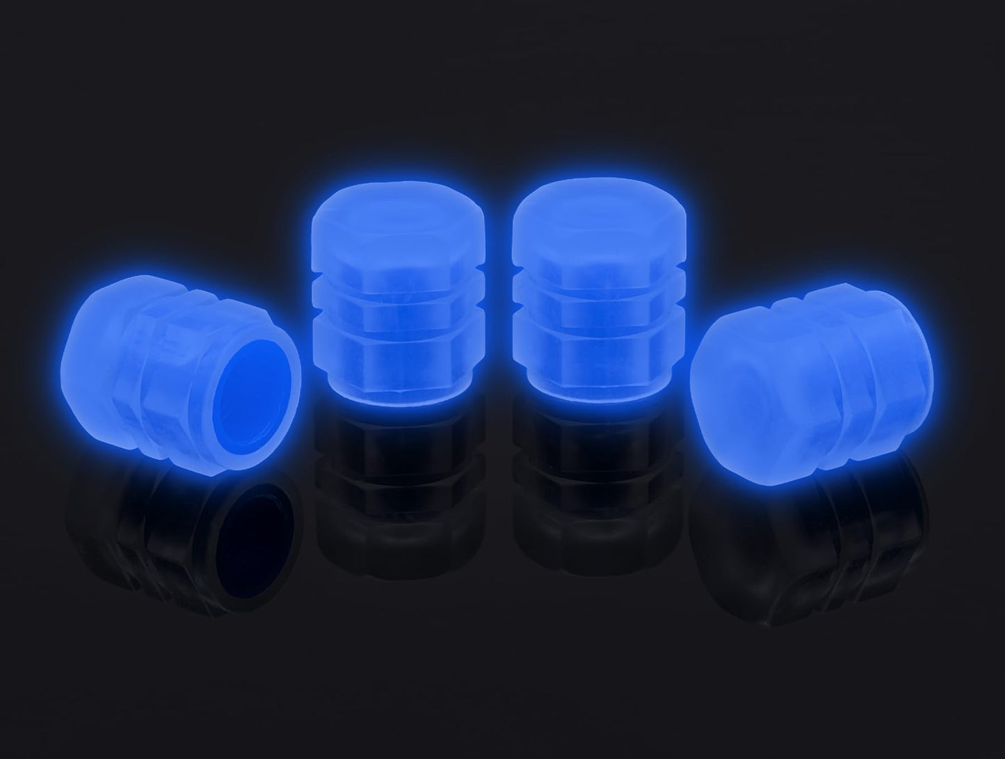 MEAJOO 4PCS Fluorescent Tire Valve Stem Caps, Luminous Car Tire Air Cap, Corrosion Resistant Leak-Proof Wheel Valve Cover, Universal for Cars, Trucks, Bikes, Motorcycles, Bicycles(Blue)
