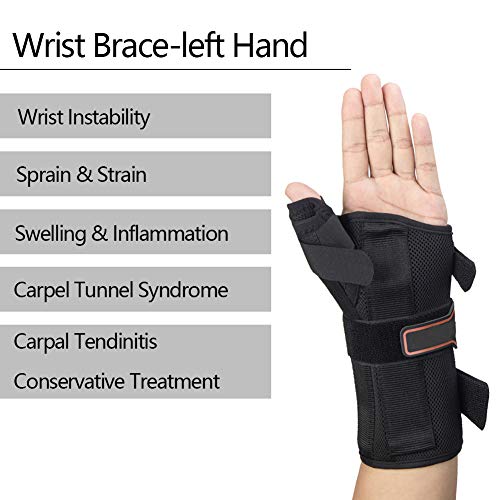 Wrist Brace with Thumb Spica Splint, Wrist splint & Thumb Splint Brace and Stabilizer, Relieve and Treat for De Quervain's Tenosynovitis, Arthritis, Sprains, Carpal Tunnel Pain, Tendonitis (Left,L)