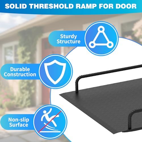 Door Threshold Ramp with Detachable Handles Fits for 2.0" to 9.0" Rise, Wheelchair Doorway Ramp for Scooters/Elderly/Walkers/Stairs(800 LBs Loading, 33.5" L*31.5" W, Alloy Iron, 37.5 LBs)