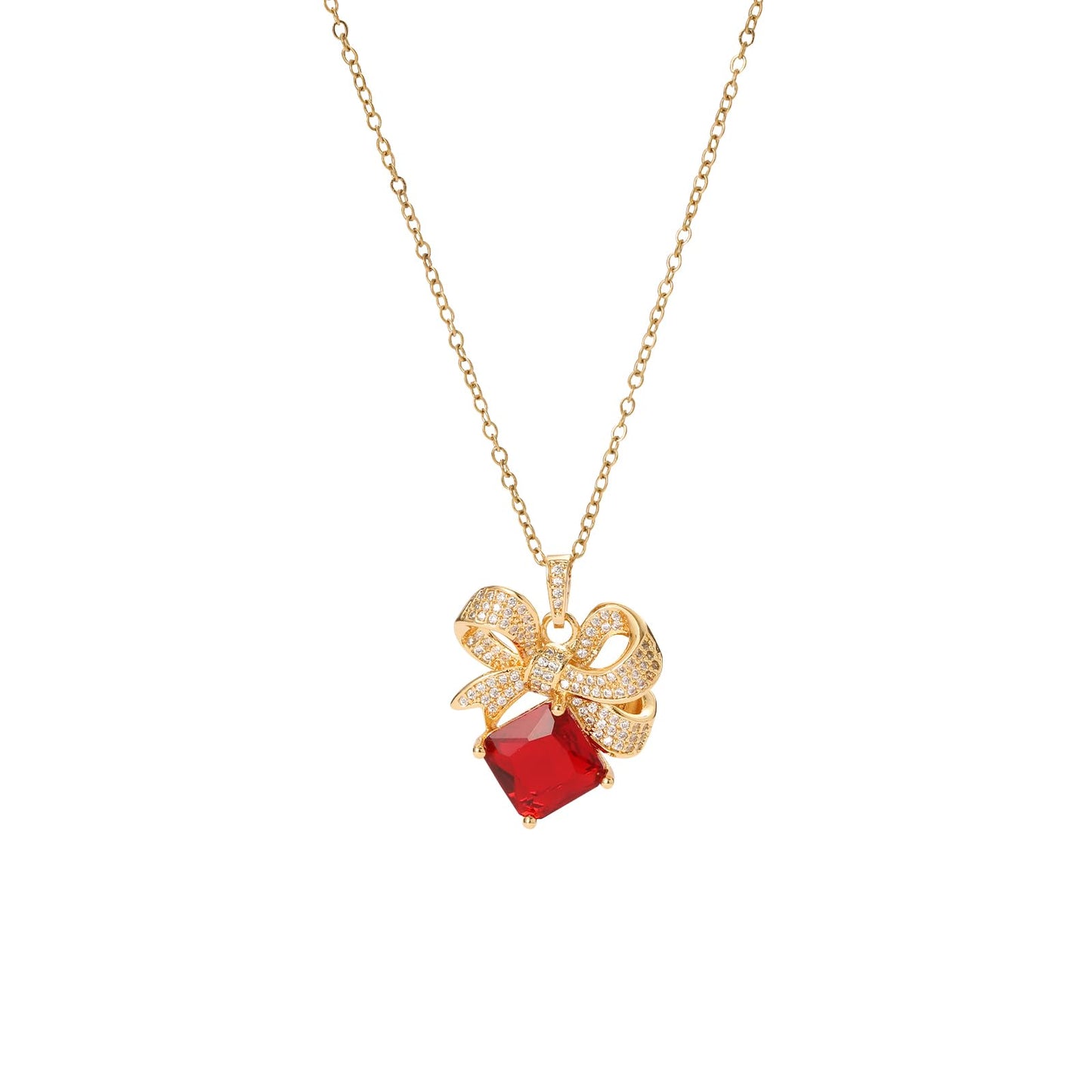 crataly Red Square Ruby Necklaces for Women-Gold Plated July Birthstone Vintage Necklace For Valentines Day Mother's Day Christmas Birthday Gifts