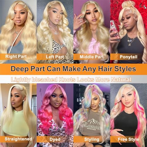 613 13x6 Lace Front Wig Human Hair Blonde Wig Human Hair Body Wave HD Transparent Lace Frontal Wigs Human Hair Pre Plucked for Black Women 180% Density wigs 24 Inch