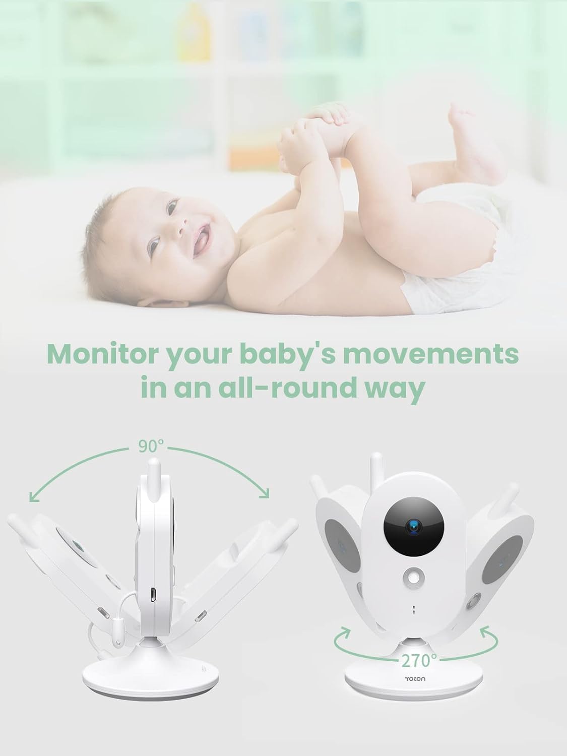 YOTON Baby Camera Monitor, Baby Monitor with Camera Night Vision, No WiFi, 1.8m USB-C Charging Cable, 2.4" Screen, 2-Way Talk, Feeding Reminder Temperature Sensor and 8 Lullabies