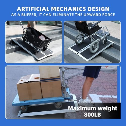 Portable Wheelchair Ramp 5FT,No-Slip Aluminum Folding Handicap Ramp 800lbs Load Capacaity,Wheel Chair ramp for Home Steps,Stairs,car