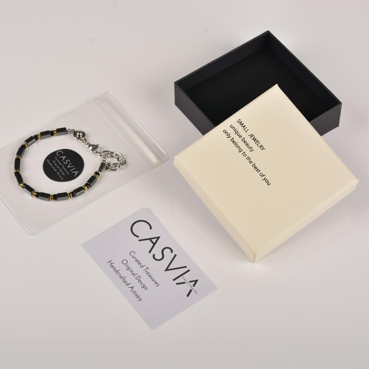 Casvia Hematite & Obsidian Bracelet for Men, GritChain Adjustable Stainless Steel Beaded Bracelet, Easy to Wear Chakra Jewelry, Ideal Gift for Dad, Husband, Boyfriend