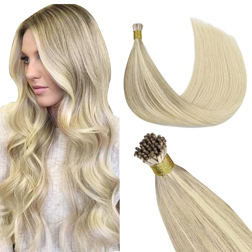 GOO GOO I Tip Hair Extensions Real Human Hair, 18inch 50g 50S, Cold Fusion I Tip Hair Extensions, Invisible Remy Hair Extensions, 17/22/60 Balayage Ash Blonde to Golden Blonde and Platinum Blonde