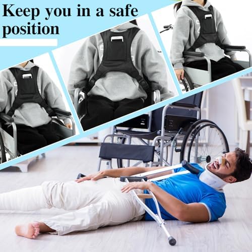 Wheelchair Seat Belt for Adults Wheelchair Chest Harness Safety Strap Seatbelt for Elderly and Disabled Torso Support Vest Restraint Adjustable Straps Prevent Sliding(Black)