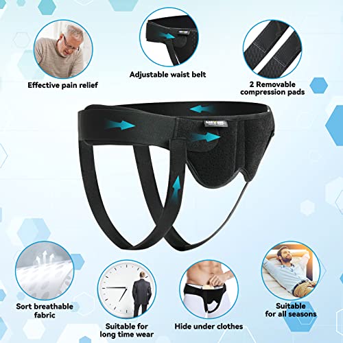 Hernia Belts for Men,Medical Hernia Guard Inguinal Truss for Single/Double,Sports Hernia Adjustable Waist Strap with 2 Removable Compression Pads (Medium)