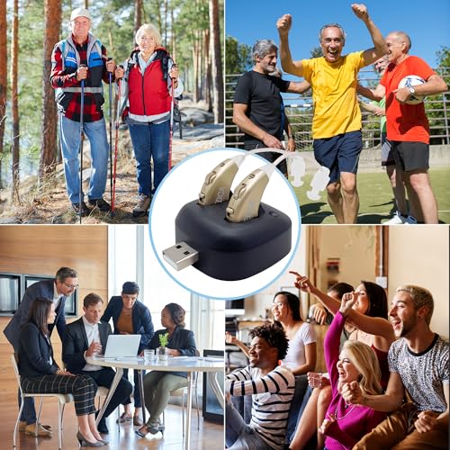 Digital Hearing Amplifiers - Rechargeable BTE Personal Sound Amplifier Pair with USB Dock - Premium Gold Behind The Ear Sound Amplification - by NewEar