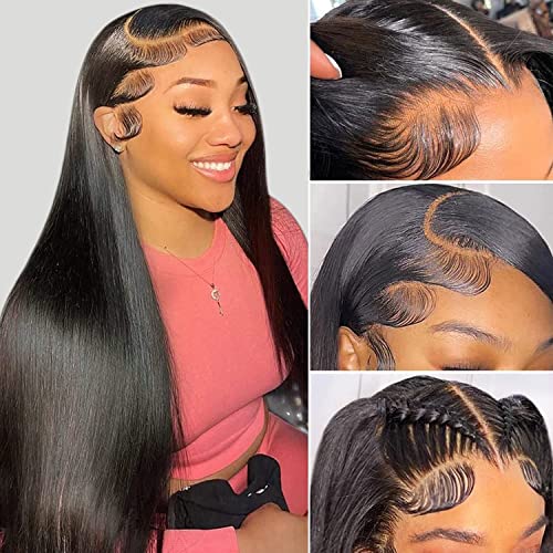 13x6 Lace Front Wigs Human Hair Pre Plucked 180% Density Straight Glueless Wig HD Transparent Human Hair Lace Front Wigs with Baby Hair Lace Front Wigs for Black Women (28 Inch)