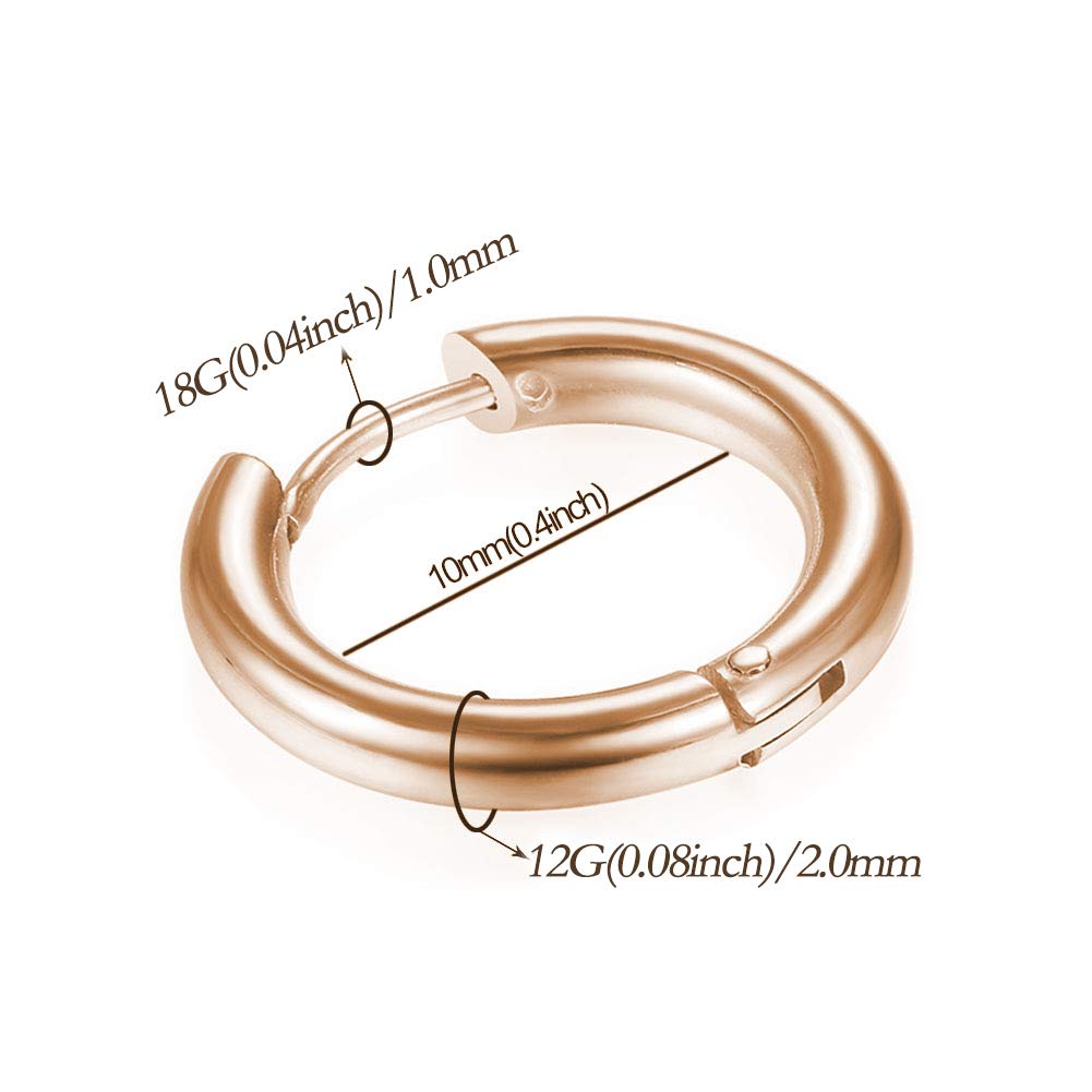 316L Surgical Stainless Steel Huggie Hoop Earrings 10mm Rose Gold Hypoallergenic Earrings Hoop Cartilage Helix Lobes Hinged Sleeper Earrings For Men Women(C04:10mm Rose Gold(THK 2.0mm))