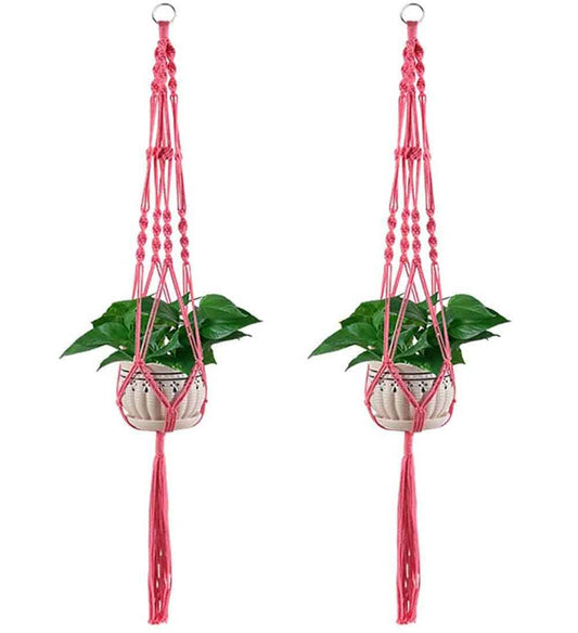 2 Pcs Colorful Cotton Macrame Plant Hanger Hanging Planter Basket , Outdoor Indoor Flower Pot Holder Boho Decor 40 Inch
