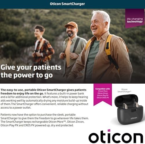 Oticon Smart Charger - for only Oticon More, Real, Zircon, Opn S, Ruby, Play miniRITE Rechargeable Hearing Aids - NOT Compatible with Oticon Intent and All Oticon BTE Type Hearing Aids