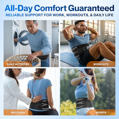 Modvel Back Brace for Lower Back Pain Women and Men – Lumbar Support Belt for Sciatica, Herniated Disc, Muscle Strain – Adjustable Breathable Work Brace with 6 Stays – Support for Posture– Size XXL