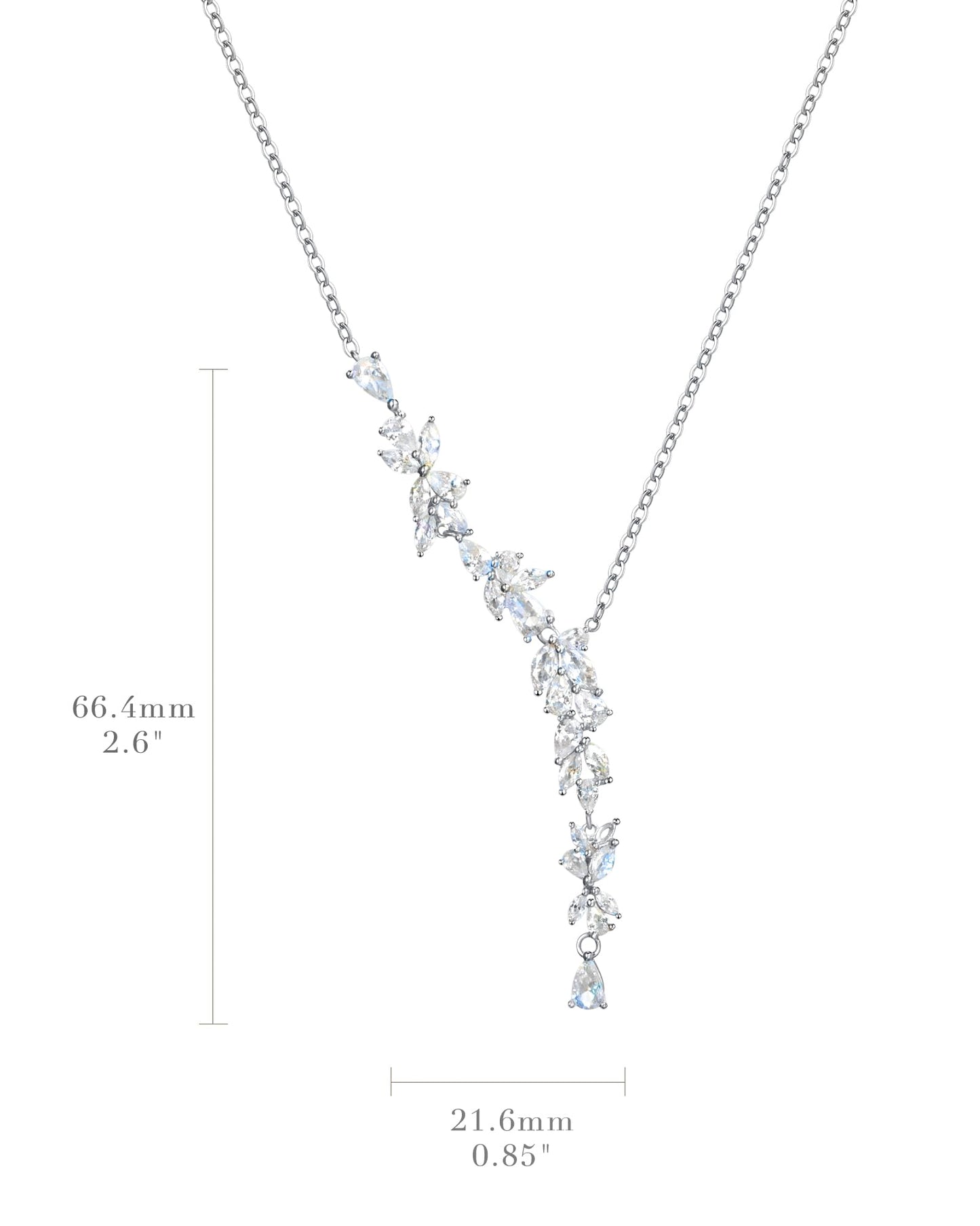 FANCIME Wisteria Reverie Necklace for Women Sterling Silver White Gold Plated Simulated Diamond Flower Drop Y Necklace Fine Jewelry Wedding Birthday Anniversary Graduation Mothers Day Gifts for Wife Women Bride Her
