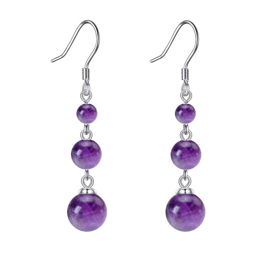 925 Sterling Silver Amethyst Dangle Earrings Purple Ball Drop Jewelry Birthday Gifts for Women (Amethyst)