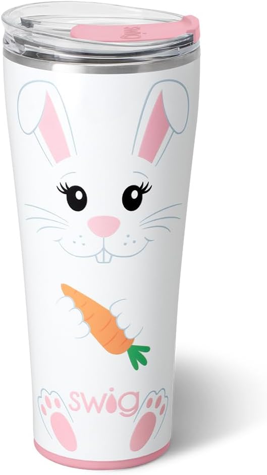 Swig Life 32oz Insulated Tumbler, Travel Coffee Tumbler with Lid, Cup Holder Friendly Travel Coffee Mug, Stainless Steel, 32 oz, Reusable Insulated Mug with Lid (Easter Bunny)