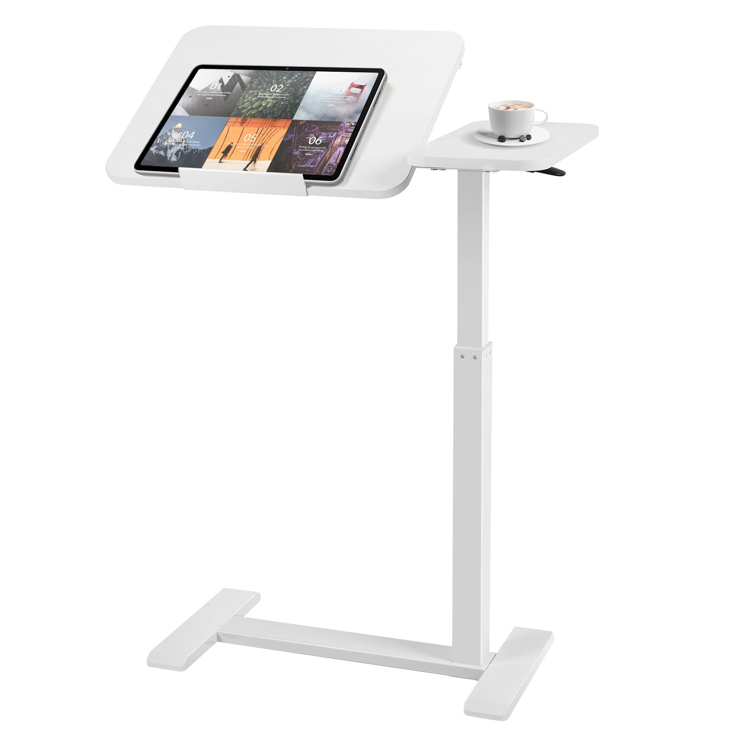 Kaixin Rabbit Height Adjustable Overbed Table，has Hidden Wheels and a Rotatable Tabletop，Can Be Used for Home Offices and Hospitals(White)