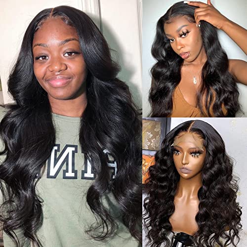 Licoville 24 Inch Body Wave Lace Front Wigs Human Hair 4x1 Lace Closure Human Hair Wigs for Black Women Pre Plucked Glueless Body Wave Lace Front Wig Natural Black 150% Density