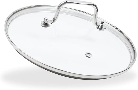 9.5 Inch Clear Glass Pot Lid for Frying Pan Replacement Cover Can Withstand 428Â°F (220â) with Stainless Steel Arch Bridge Handle,Polished Silver