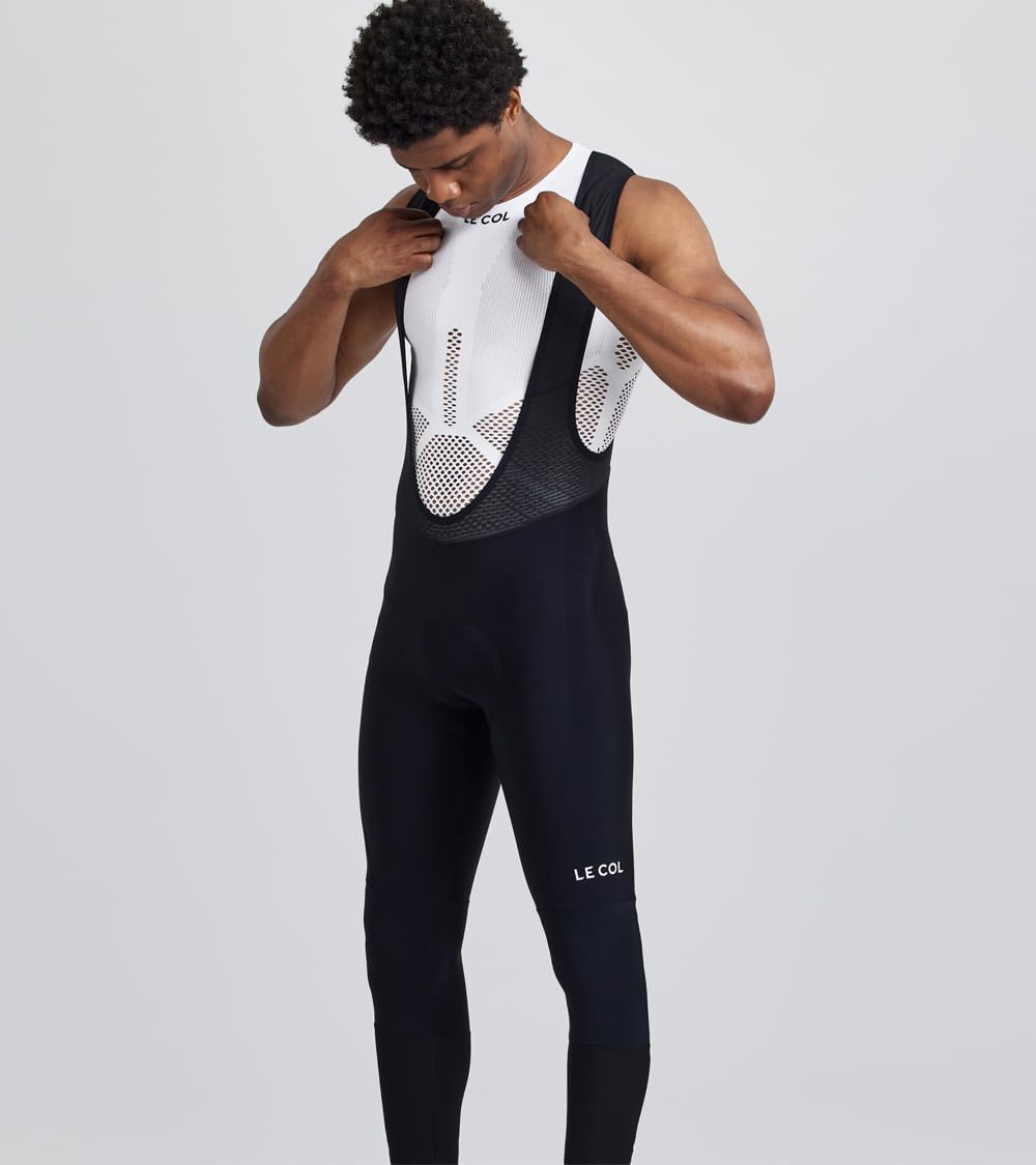 LE COL Men’s Pro Bib Tights | Sweat Wicking Cycling Pants | Aerodynamic Panels, Lightweight, Cuffed Ankles (US, Alpha, Small, Regular, Regular) Black