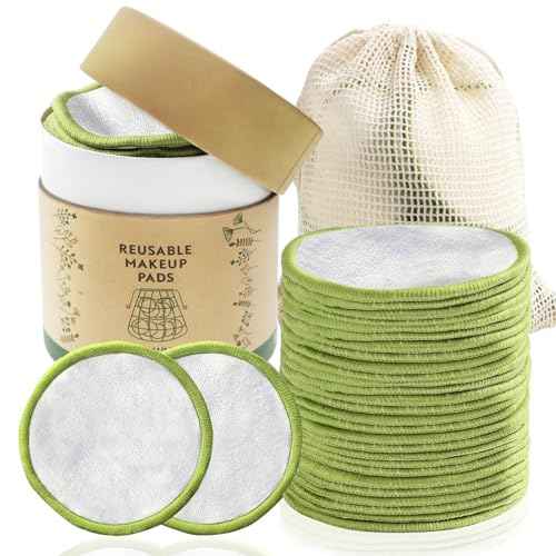 28 Pack Reusable Cotton Rounds with Washable Laundry Bag and Round Box|Travel Essentials for Skincare, Makeup Remover Pads and Storage|Reusable Makeup Remover Pads