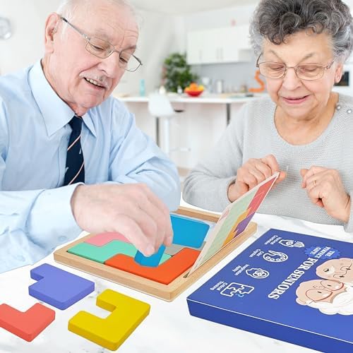 8 Wooden Tiles Matching Dementia Activities for Seniors, Easy Memory Games for Alzheimers Patients, Cognitive Craft Gifts for Elderly Women, Large Puzzle Pattern Blocks Matching Board Gadgets