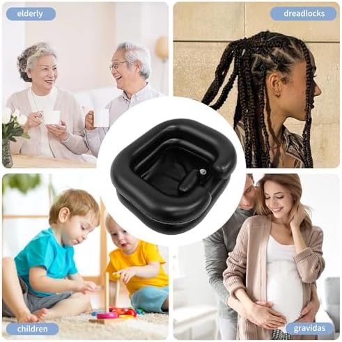 Inflatable Shampoo Basin, Portable Shampoo Bowl with Neck Support and Drain Hose for bedridden People, Portable Shampoo Sink for The Elderly, Disabled, Pregnant Women, Injured People (Black)