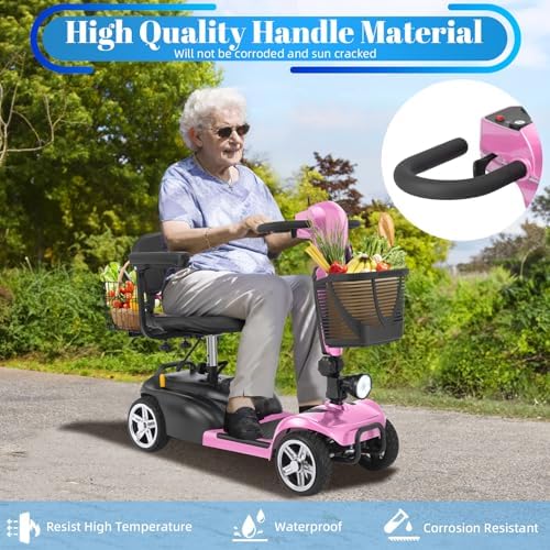 15-45 Miles Ecomobi MS02 4 Wheels Mobility Scooter for Adults/Seniors, 350W Powered Electric Wheelchair Device w/15Ah-25Ah Extended Battery, Dual Baskets/Rotating Seat, Compact Duty Mobile for Elderly